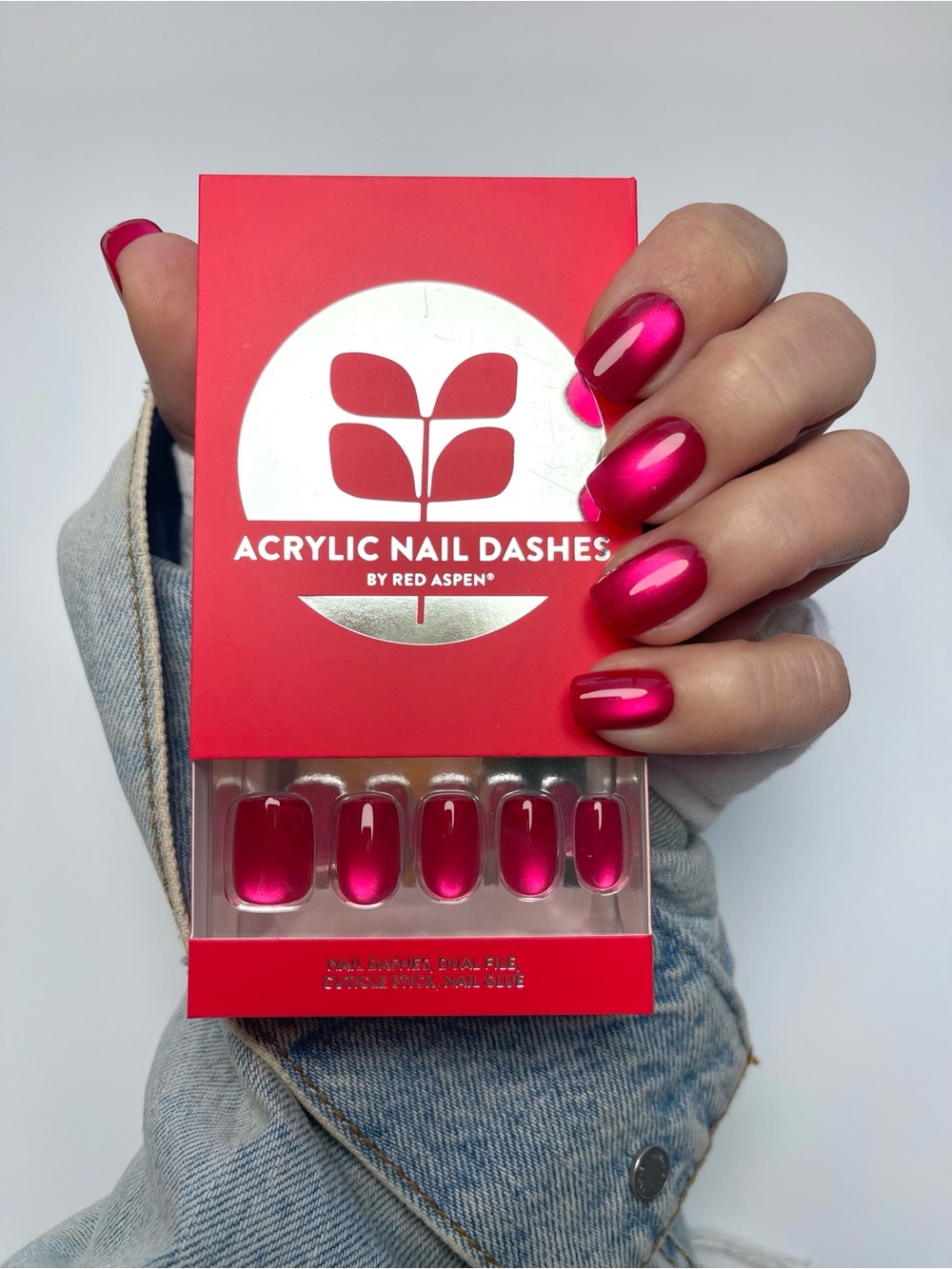 Red Aspen Acrylic Press-On Nails 💖Aline💖 Vibrant Hot Pink